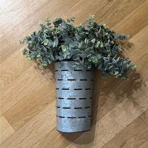 Faux Eucalyptus Wall Décor – Galvanized Metal Planter
